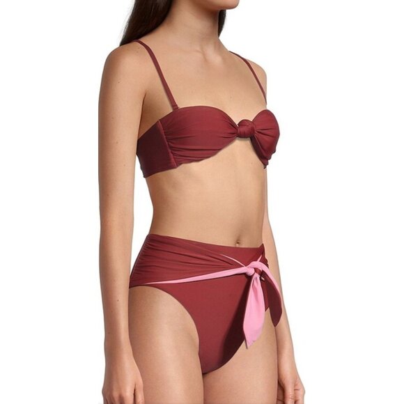 Veronica Beard Azoia Tie Front Bikini Bottoms in Deep Brick Size XL - Picture 4 of 12